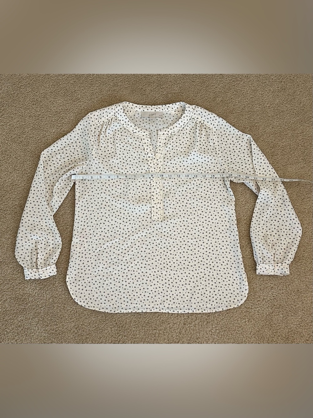 LOFT White Dot-Print Long-Sleeved Top Office Small Petite